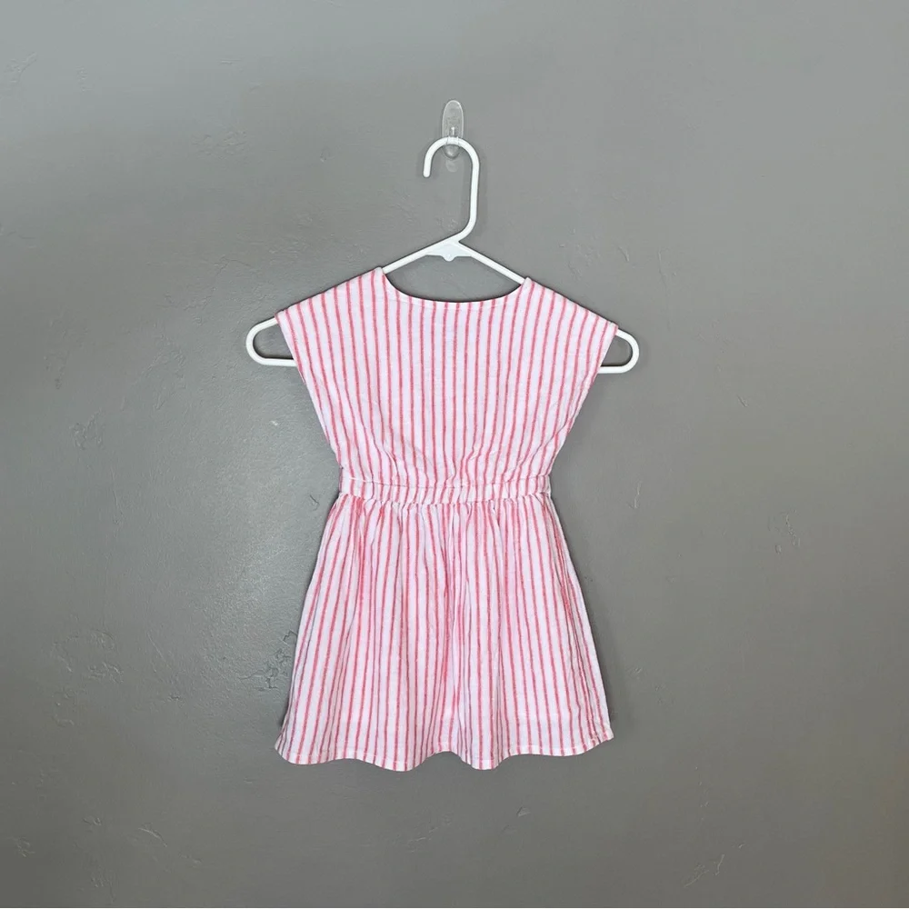 Old Navy Linen Blend Red White Striped Dress Coastal Preppy Nautical Girls 3T